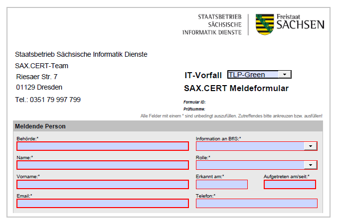 Ausschnitt Meldeformular